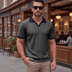 Windsor™ Polo Aus Strukturierter Strickware Mit Kontrastkragen in Grau