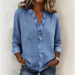 Sorelle™ Bluse mit Vertikalem Rüschendetail und Zeitlosem Stil in Blau