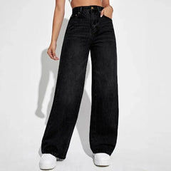 Damen Hohe Taille Baggy Jeans in Schwarz