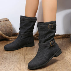 Montana™ Stiefel aus Denim mit Mittelhohem Schaft und Dekorativer Schnalle / Authentizität und Stil in Jedem Detail! in Schwarz