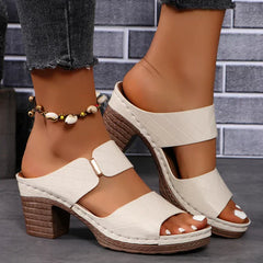 Sophia | Fußgewölbestütze Blockabsatz Sandalen in Beige
