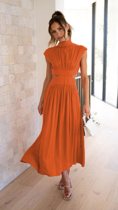 Hohem Kragen Cut-Out Midikleid für Damen in Orange