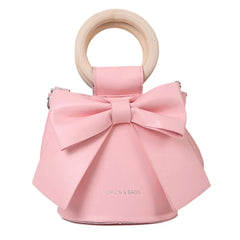 Gretta - Handtasche mit Fliege - Runder Holzgriff in Rosa