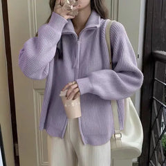 Halsey - Strickjacke mit Reißverschluss - Herbst-Outerwear in Lila