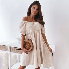 Tamara - Sommerkleid - Off-Shoulder in Beige
