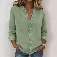 Sorelle™ Bluse mit Vertikalem Rüschendetail und Zeitlosem Stil in Hellgrün