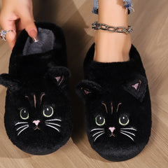 Hausschuhe Damen Katzenmotiv | Warm & Bequem in Schwarz