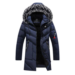 Herren Winterjacke | Langer Steppmantel Mit Kapuze in Blau