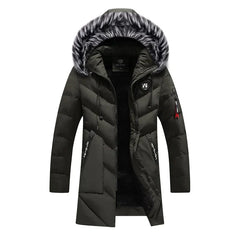 Herren Winterjacke | Langer Steppmantel Mit Kapuze in Grün