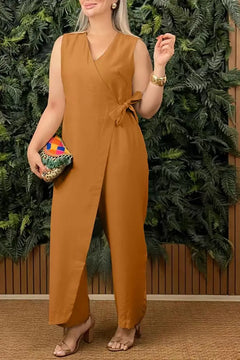 ELENA | Damen-Jumpsuit Einfarbig mit Weitem Bein in Grün