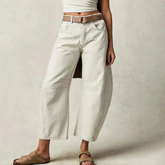 Damen High-Waist Cropped Jeans Hose in Weiß
