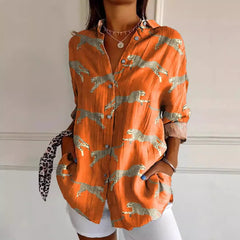 Damen Bedrucken Button Down Hemd | Langarm in Orange