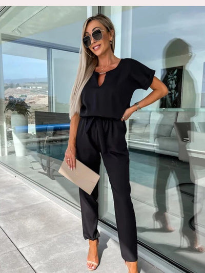 Kurzarm-Jumpsuit mit Gürtel für Damen