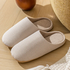Unisex Gestreifte Drinnen Hausschuhe | Bequem in Beige