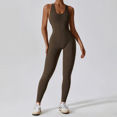 Solider Yoga-Jumpsuit für Damen – Einteilige Activewear für Yoga & Pilates in Verkohlter Kaffee