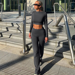 Agatha - Crop Top Hemd und Hose - Lässiges Set in Grau