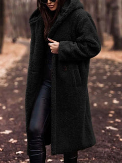 Bridgette - Teddy Jacke Plüsch Pelzmantel in Schwarz