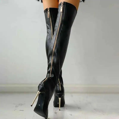Damen-Overknee-Stiefel mit Stiletto-Absatz | Reißverschluss Hinten