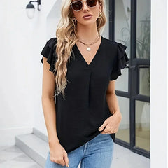 Pauline™ Bluse mit gestuften Ärmeln und Frontfalte in Schwarz