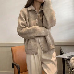 Halsey - Strickjacke mit Reißverschluss - Herbst-Outerwear in Khaki