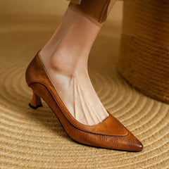 Pauline | Damen Leder Pumps Spitze Zehenpartie – Echte Leder Pumps Elegant 2026 in Braun