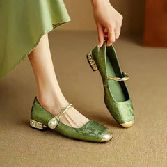 Clara® | Mestelle Leder Mary Janes in Grün