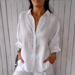 Damen Sommer Button Down Hemd | Langarm in Weiß