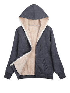 Warme Fleece Jacke mit Kapuze für Damen | Langarm in Grau
