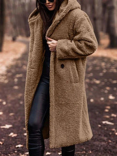 Bridgette - Teddy Jacke Plüsch Pelzmantel in Khaki
