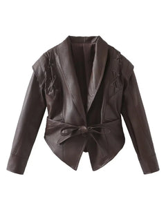 Madonna - Lederjacke mit Gürtel - Crop-Stil in Braun