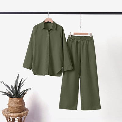 Knopfhemd und Hose Zweiteiliges Set für Damen