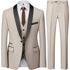 Herren 3-Dreiteiler Hochzeitsgast Anzug | Jacke, Weste und Hose in Schwarzer Knopf Beige