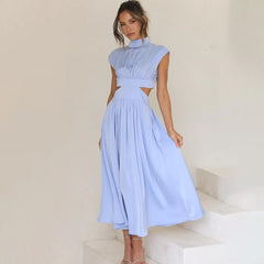 Hohem Kragen Cut-Out Midikleid für Damen in Hellblau