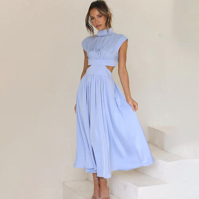 Hohem Kragen Cut-Out Midikleid für Damen