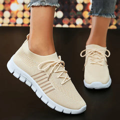 Damen Mesh-Schnürsneaker für Alle Jahreszeiten in Beige
