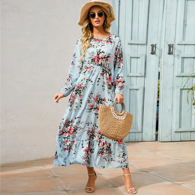 Damen Boho Maxikleid mit Blumenmuster | Langarm