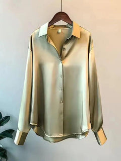 Bria - Lockere Satinbluse in Olive