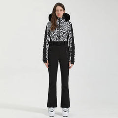 Einteiliger Skianzug für Damen | Wintersportbekleidung in Schwarz / Weiß 2
