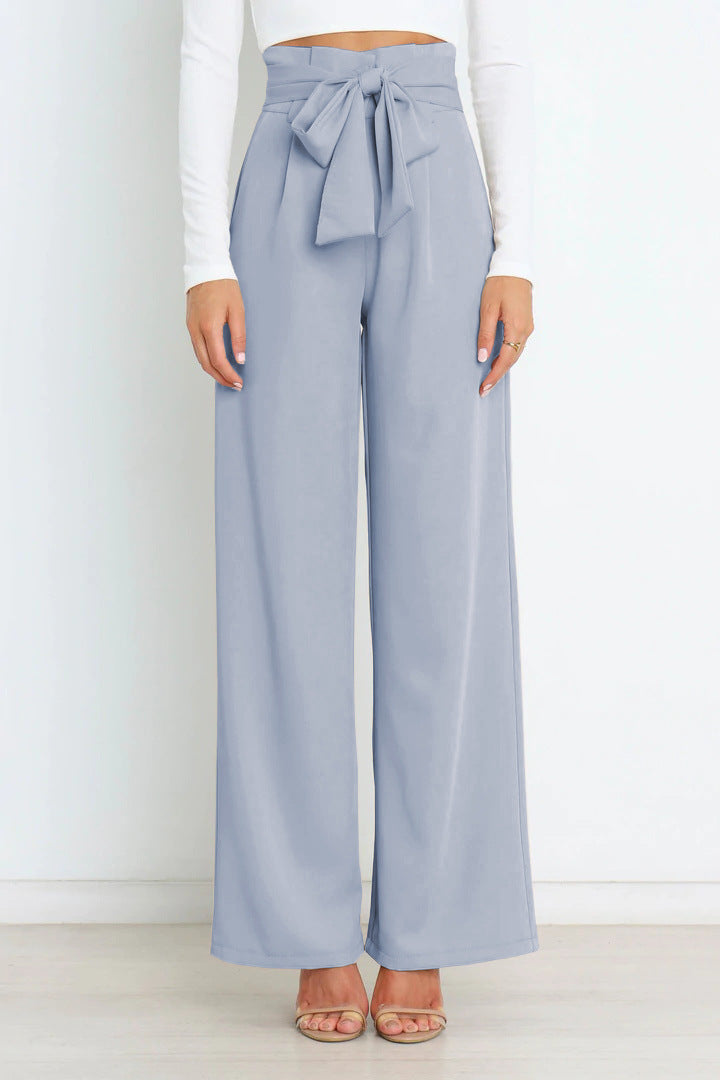 Damen Hochtaillierte Weitbein-Hose mit Schleifengürtel