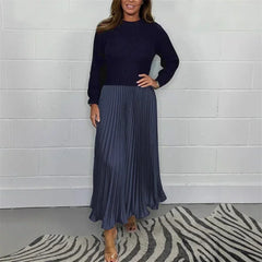 Lexenburg™ - Kleid mit Strukturiertem Strickpullover und Elegantem Plisseerock / Authentische Weiblichkeit mit Zeitgemäßem Touch! in Dunkelblau