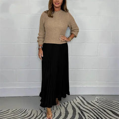 Lexenburg™ - Kleid mit Strukturiertem Strickpullover und Elegantem Plisseerock / Authentische Weiblichkeit mit Zeitgemäßem Touch! in Khaki