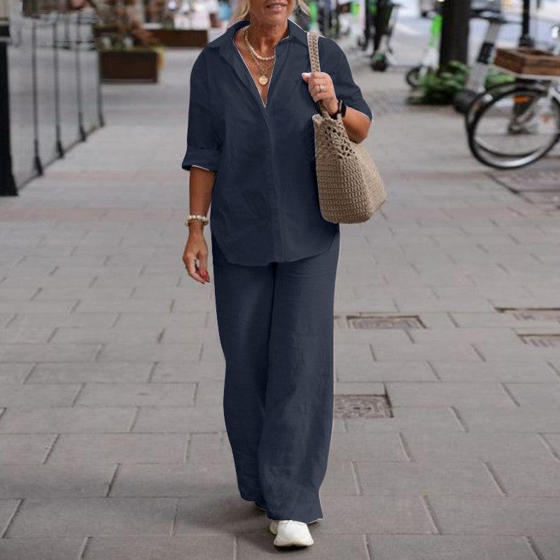 Knopfhemd und Hose Zweiteiliges Set für Damen