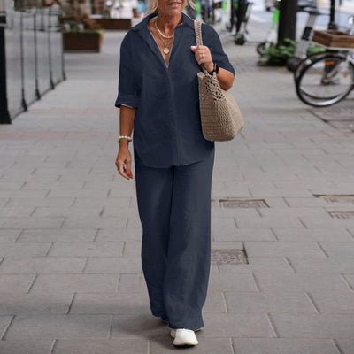 Knopfhemd und Hose Zweiteiliges Set für Damen