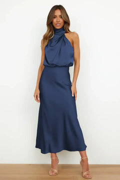 Rosemary | Neckholder Abendkleid in Marine Blau