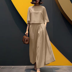 Sofia™ Set mit Lockerer Cropped-Bluse und High-Waist Culotte in Khaki