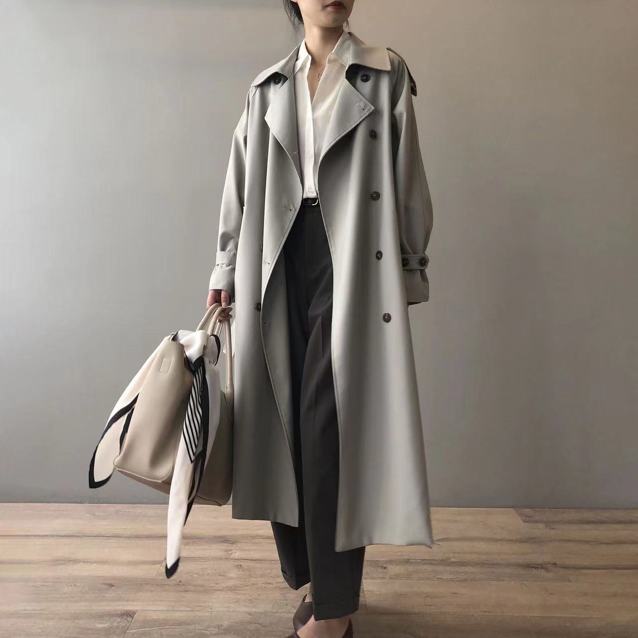 Damen Langer Wasserdichter Trenchcoat | Reverskragen