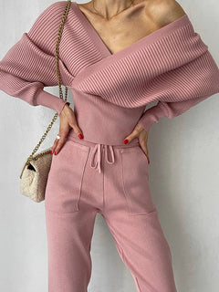 Alexandra | Sportliches zweiteiliges Set mit Pullover und Hose in Rosa