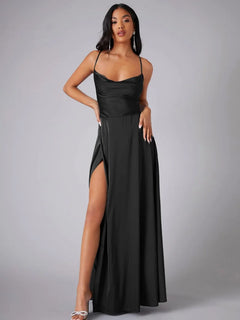 Alvaree – Elegantes Maxikleid aus Satin in Schwarz