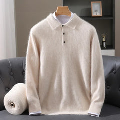 Leighton Cashmere Polo Sweater in Beige