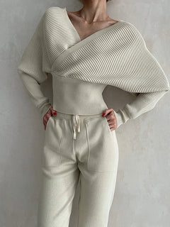 Alexandra | Sportliches zweiteiliges Set mit Pullover und Hose in Beige